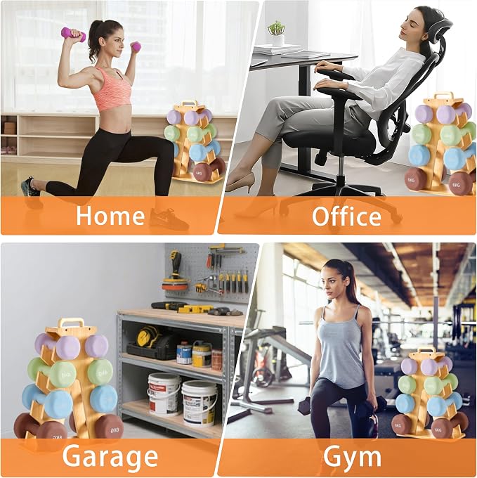 Wooden Dumbbell Rack for Home Gym Storage – Space-Saving A-Frame Stand for Organizing 8–15lb Weights, Protects Dumbbells from Scratches, Compact & Stylish Workout Storage (Rack Only)