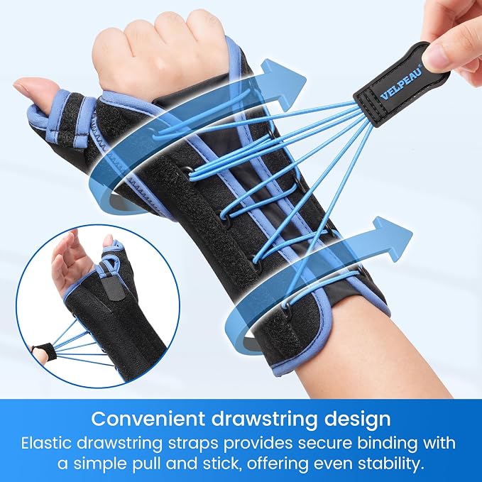 Velpeau Carpal Tunnel Wrist Brace with Thumb Stabilizer Night Support, Stabilizes Wrist Thumb Joint, Pain Relief for Tendonitis, De Quervain's Tenosynovitis, Arthritis (Drawstring, Left Hand, S)