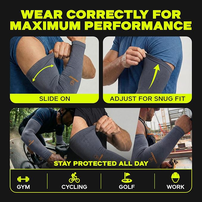 ARMORAY Arm Sleeves for Men and Women - UV Sun Protection Cooling Compression - Tattoo Cover Up Sleeve for Daily Wear & Work