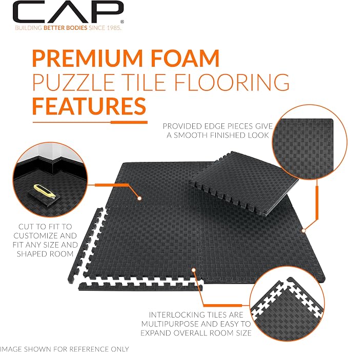 CAP Puzzle Exercise Mats | 1/2” Thick EVA Interlocking Foam Tiles for Home Gym Flooring | Multiple Options