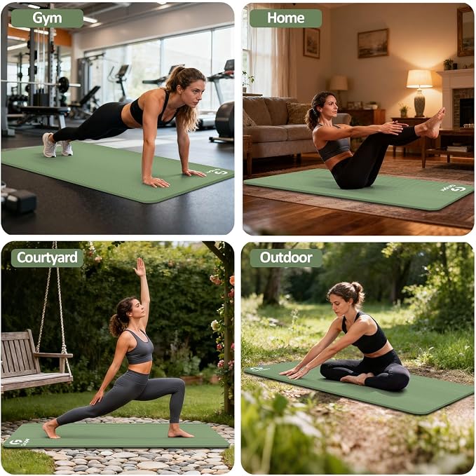 Gruper Yoga Mat Non Slip NBR Extra Thick Yoga Mat, 72"L x 32"/24"W x 0.6"/0.4"TH (185cm x 80cm/61cm x 15mm/10mm), Anti-Tear Exercise Mat with Carrying Strap and Bag, Workout Mats for Yoga, Pilates