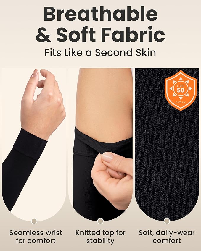 KEMFORD Lymphedema Compression Arm Sleeves for Women - 15-20 mmHg, Silicone Grip, 1 Pair, Black, 5XL - Arm Support for Swelling & Edema