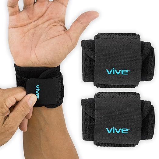 Vive Wrist Support Wrap (2 Pack) - Band for Tennis, Working Out, Golf | Sports - Adjustable Compression Strap for Tendonitis, Carpal Tunnel & Arthritis - Men & Women Protector Guards