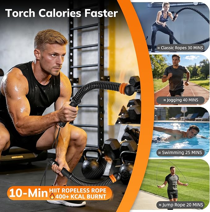 Upgrade Weighted Ropeless Battle Ropes, Adjustable Cordless Battle Rope – Portable Battle Ropes for Home Gym Workout, HIIT & Cardio Full Body Training Exercise Rope for Strength Training Men & Women