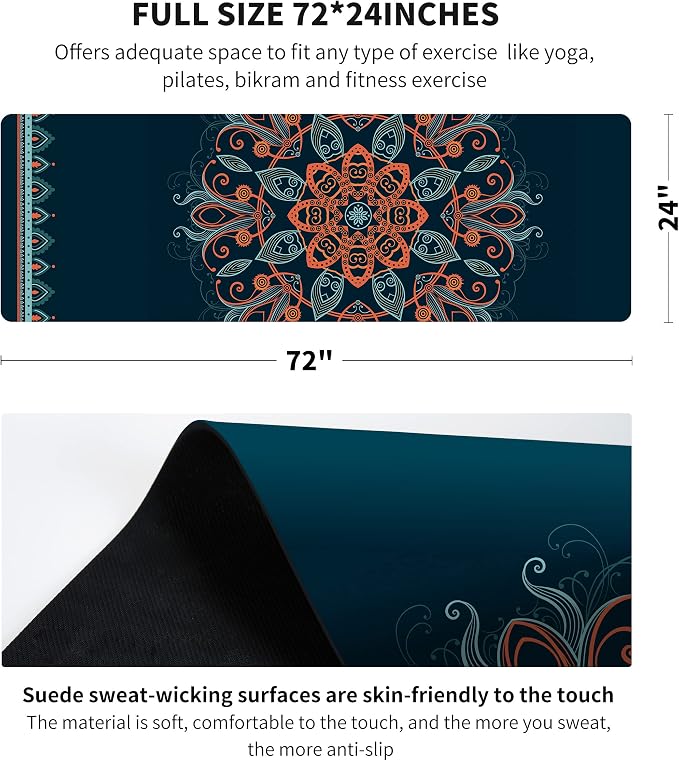 nuveti Printed Travel Yoga Mat 1/16 Inch Thick Non Slip Fitness Workout Mat | with Carrying Bag, Foldable Lightweight Suede & Natural Rubber Yoga Mat for Yoga Pilates and Fitness 72" L x 24" W x 1.5mm