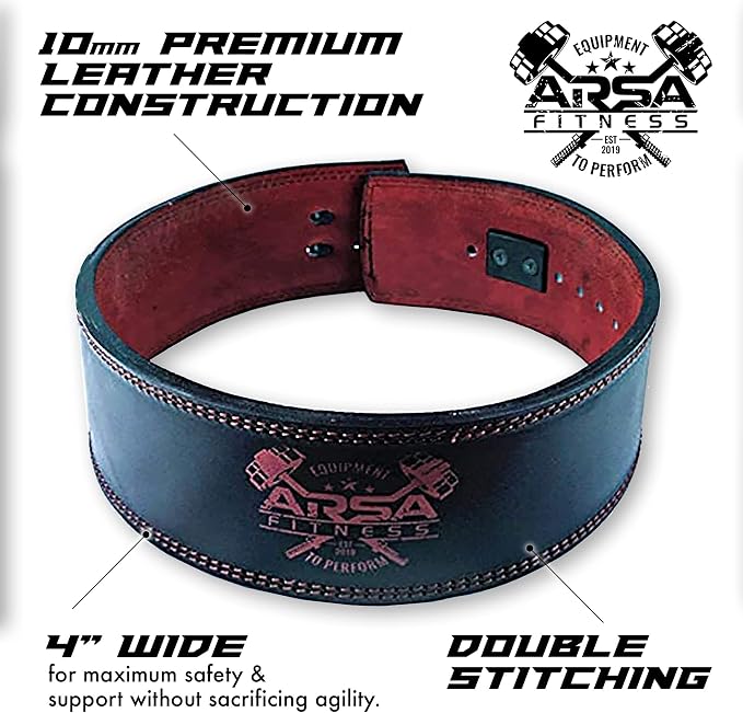 Arsa Fitness Weightlifting Adjustable Lever Belt for Men & Women Real Cow Hide Leather for Powerlifting Back Support Workout Deadlifts Squats 10MM Thickness 4" Width - Nighthawk