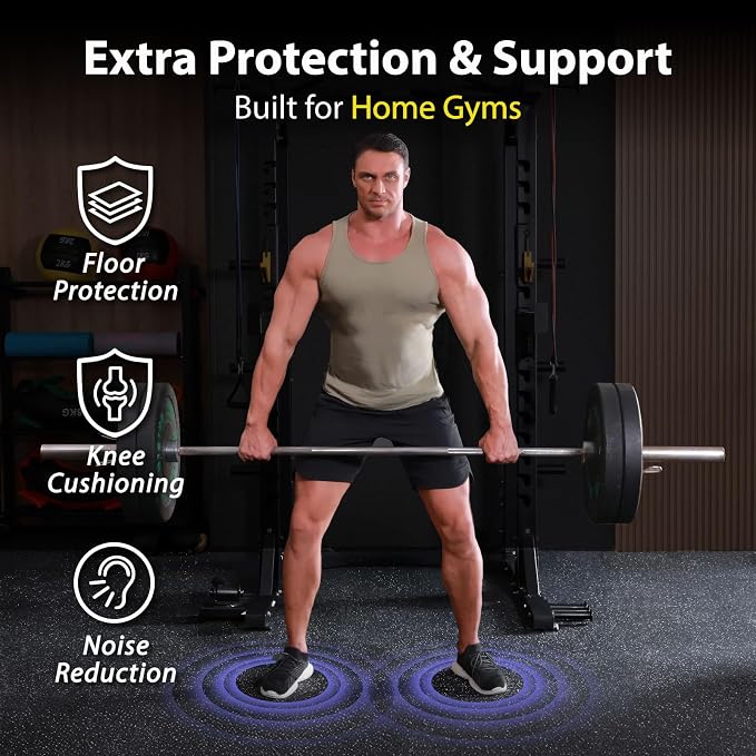 AIRHOP 1" Ultra-Thick 24 Sq Ft Rubber Top Gym Flooring for Home Gym | 6 Tiles, High Density EVA Foam, Waterproof & Non-Slip Rubber, Interlocking Puzzle Mats, Heavy Duty Floor Protection, 24"x24"