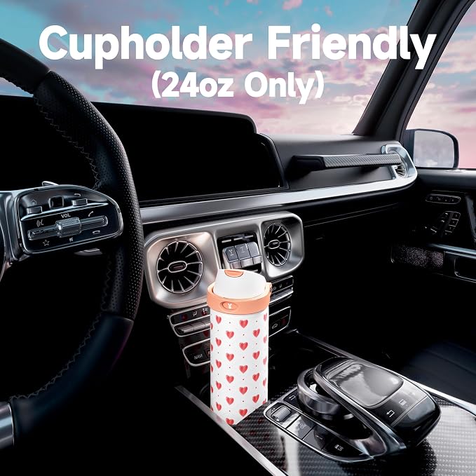 24 oz Valentine's Day Water Bottle: Meoky Stainless Steel Water Bottle with Straw and Spout Lid - Leak Proof, Cold for 24 Hours, Fits in Car Cup Holder, BPA-Free for Her Women Girls, Amora