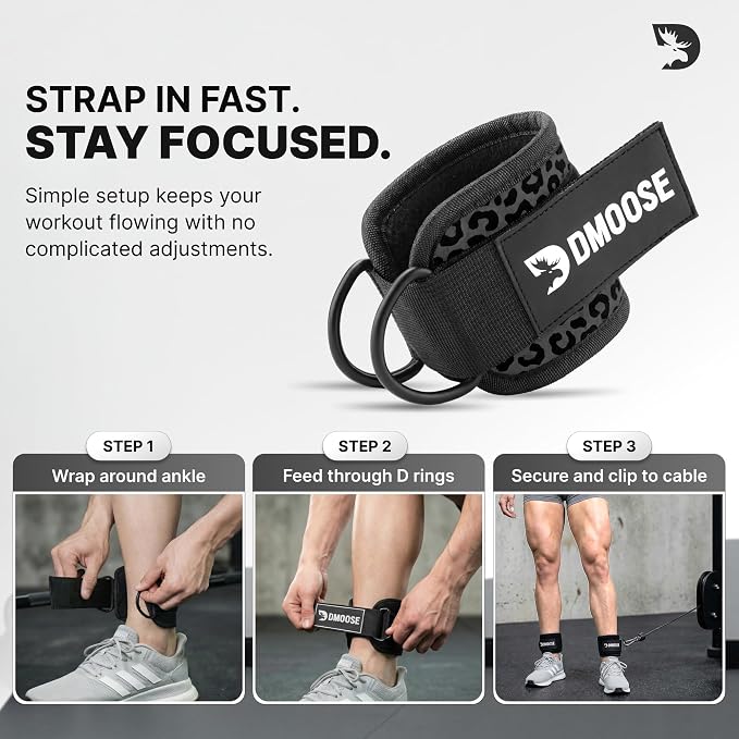 DMoose Ankle Strap for Cable Machine - One Size Fit with Premium Padding, Workout Kickback Ankle Cuffs, Ankle Bands for Working Out, Booty Workouts, Leg Extension, Hip Abductors & Lower Body Exercises