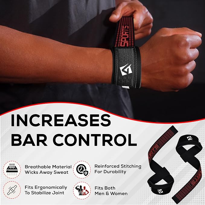 AQF Weight Lifting Straps, Padded Cotton Gym Wrist Straps for Deadlifts | 23" Extra-Long, Heavy-Duty Webbing, 5mm Neoprene Cushioning, Open-Loop Design, Sold as Pair, Ideal for Rows & Pull Workout