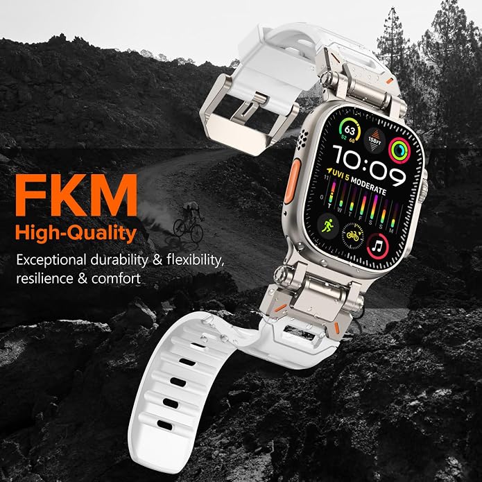 WINGLE FKM Rubber Bands for Apple Watch Band Ultra 3/2/1 Band Ultra 49mm Series 11 10 46mm 45mm 44mm 42mm SE 3/2/1 9 8 7 6 5 4 3 Men, Military Rugged Metal Connector Silicone Apple iWatch Sport Bands