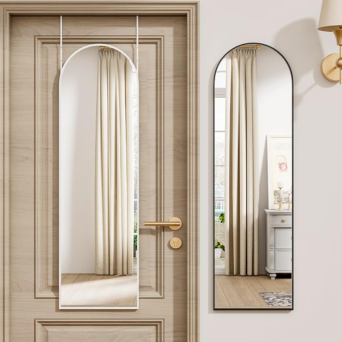 Vlush Door Mirror, Full Length Mirrors Over The Door, 14'' x 48'' Hanging/Rectangular Wall Mirror, Wall-Mounted/Hanging/Leaning, Home Decor,(Black)