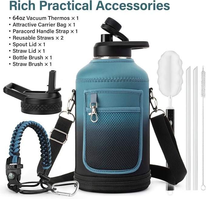 DYSANKY Insulated Water Bottle with Portable Carrier Bag for Outdoor 64 oz