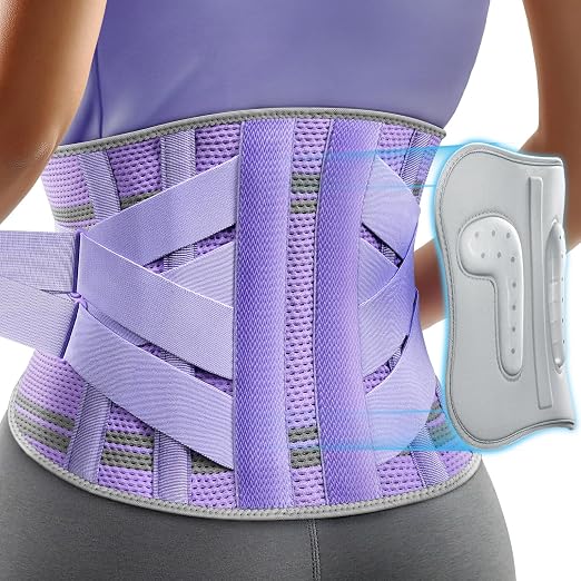 Rakiie Back Brace for Lower Back Pain Women with 9X Support System, Ergonomic Lumbar Support for Pain Relief, Breathable Mesh Design with 3D Silicone Pad for Sciatica,Purple Size S (Waist: 28.7"-35.8")