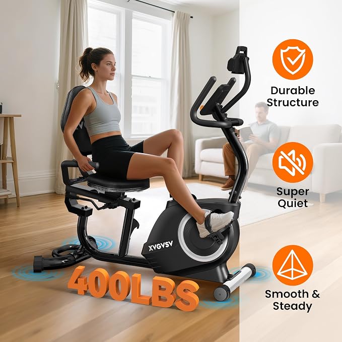Recumbent Exercise Bike for Home, Recumbent Stationary Bikes for Seniors | Quiet Recumbent Bikes for Seniors & Adults, 16-Level Resistance, Adjustable Seat, Supports 400LB, Pulse Sensors & LCD Display