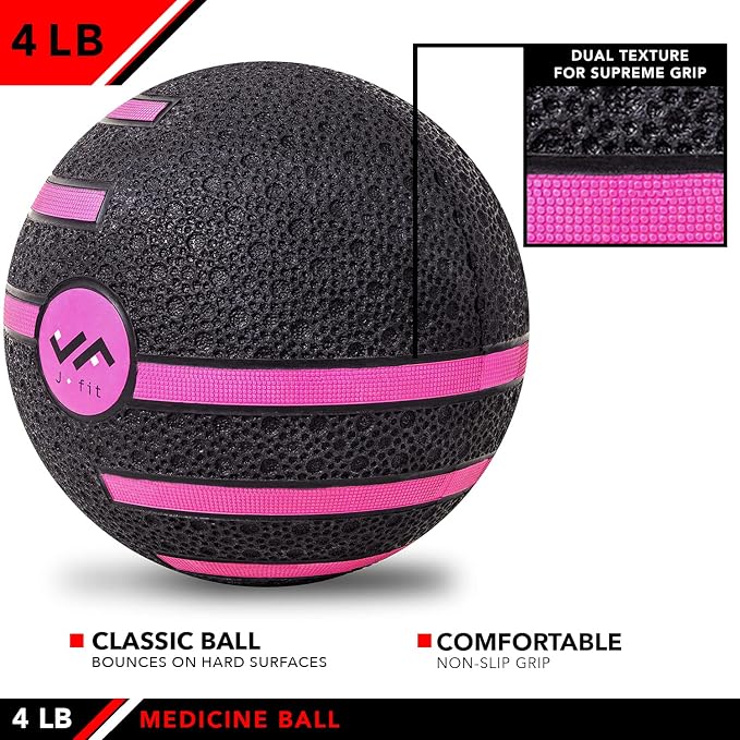 JFIT Dual Texture Medicine Ball – Weighted Exercise Ball for Strength, Core & Functional Fitness Training