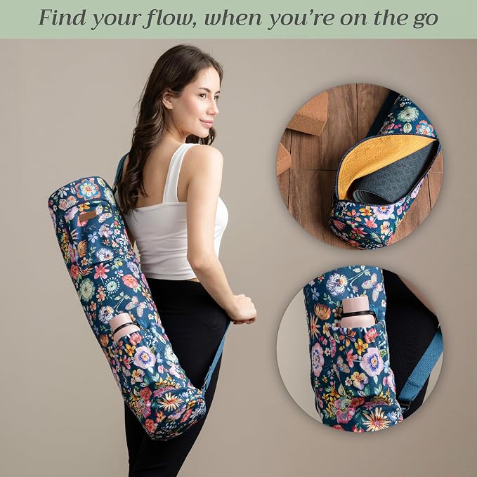 Maison d' Hermine Yoga Mat Duffle Bag Gym Tote Yoga Mat Carry Bag | Cylindrical bag for Woman Men Gifts Adjustable shoulder straps with Drawstring Water Bottle Pocket and zipper pocket