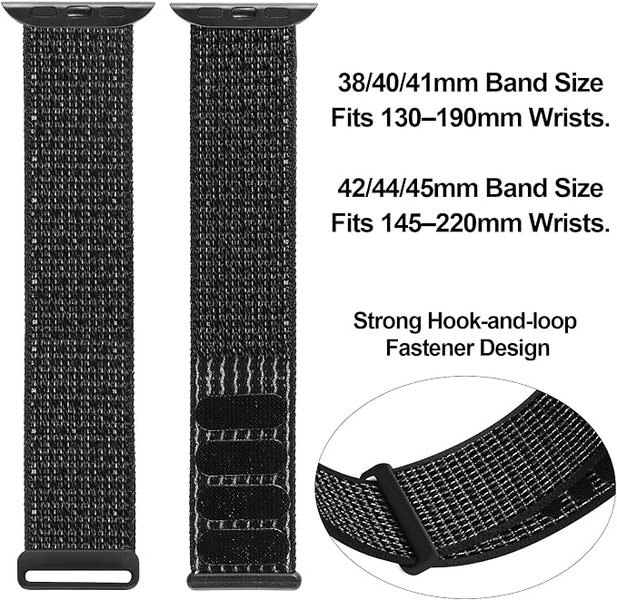 Sport Loop Band Compatible with Apple Watch Band 38mm 40mm 42mm 44mm iWatch Series 6 5 SE 4 3 2 1 Strap, Nylon Velcro Women Men Stretchy Elastic Braided Adjustable Wristband, 42mm 44mm Laser Black | Braided Nylon Band for Apple Watch 42mm 44mm, Adjusta...