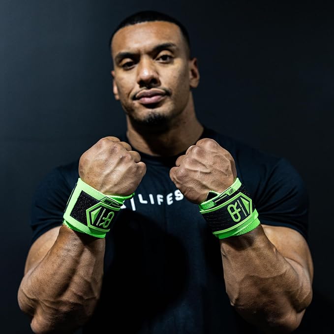 PR Personal Record Heavy Duty Premium Wrist Wraps, More Elasticity, Reinforced Stitching, Extra Wide Strap, Strong Thumb Loop, Larry Wheels Weightlifting Wraps