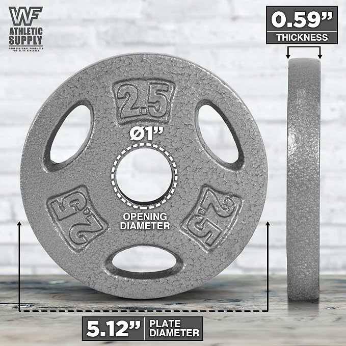 WF Athletic Supply Cast Iron 1-Inch Standard Grip Plate for Strength Training, Muscle Toning, Weight Loss & Crossfit - Multiple Choices Available