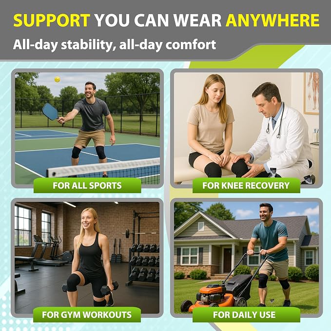 Knee Brace Men & Women, Knee Compression Sleeve Support Wrap Tendonitis L | 2 Pack, Joint & Patella Stabilization, Arthritis Pain Relief, Meniscus Tear, ACL Injury Recovery, Running, Sports, Workout