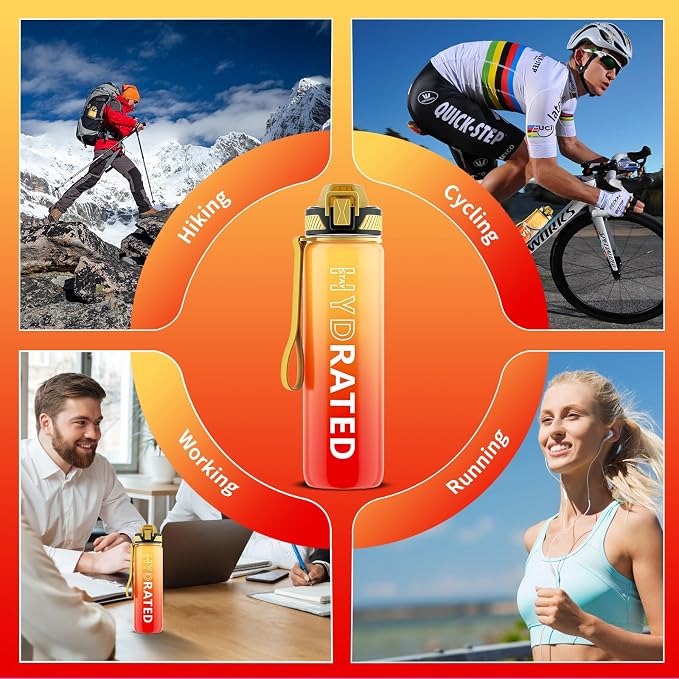 QLUR Water Bottle with Straw, 32oz Motivational Water Bottles with Time Marker to Drink, Tritan BPA Free, 1L Sports Water Bottle with Carry Strap LeakProof for Women Gym Fitness Outdoor (1 Pack)