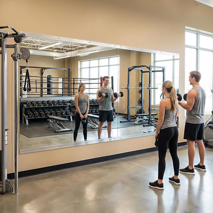 Home Gym Mirror, 40" x 60" - 2PCS, Large Full Length Mirror Wall Mounted for Yoga, Frameless Tempered Glass for Home Gym, Dance Studio, Living Room, Bathroom