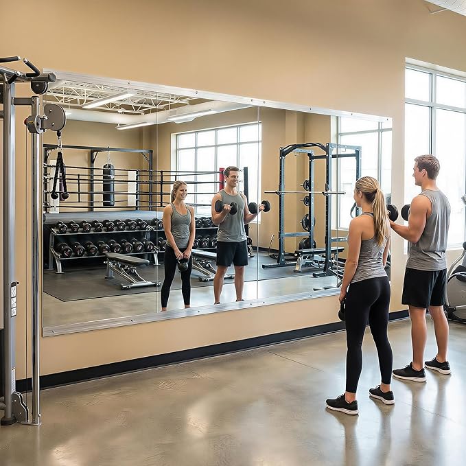 Home Gym Mirror, 48" x 25" - 2PCS, Large Full Length Mirror Wall Mounted for Yoga, Frameless Tempered Glass Wall for Home Gym, Dance Studio, Living Room, Bathroom