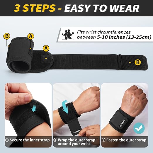 CAMBIVO 2 Pack Wrist Brace for Carpal Tunnel with wraps, Black | Wrist Support, Adjustable Wrist Wraps for Weightlifting, Tendonitis, Pain Relief, Sleeping, Night, Gym, Neoprene, Both Hands