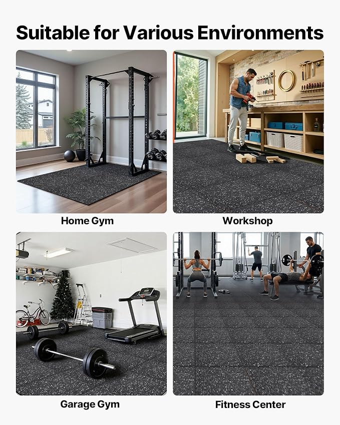 VEVOR 0.4Inch 96sq.ft 24 Tiles Gym Flooring for Home Gym, Rubber Top with High Density EVA Foam, 24 x 24In Gym Floor Exercise Equipment Mats, Interlocking Gym Mats, Puzzle Workout Mats, Black & White | Rubber Top with High Density EVA Foam, Lightweight...
