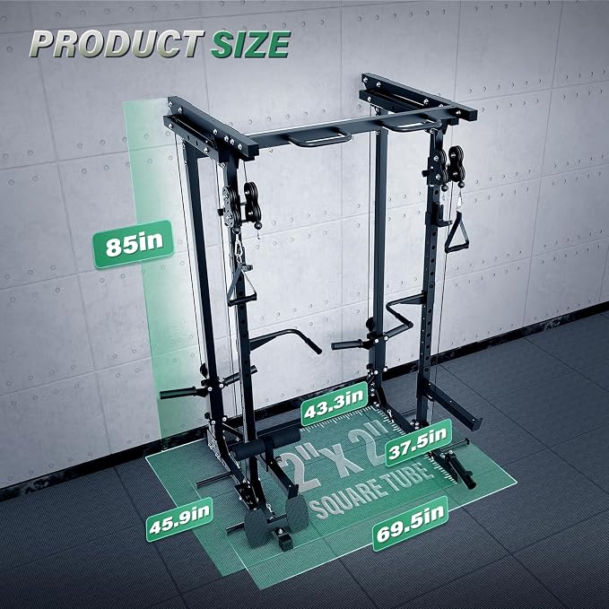 MAJOR FITNESS Drone3 Power Rack, 2500lbs Multi-Function Home Gym Squat Rack with Dual Pulley System, Pull-Up Bar & J-Hooks, Heavy-Duty Steel Frame for Maximum Stability & Strength Training