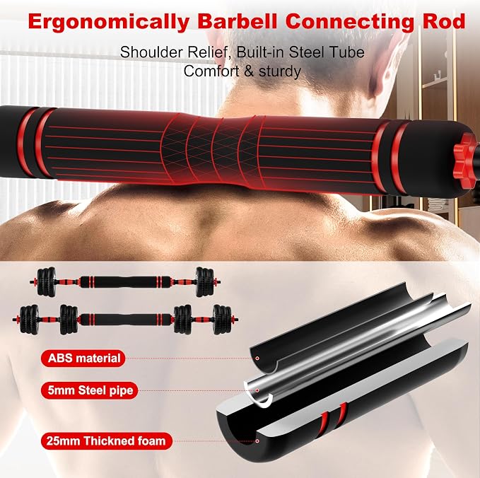 Adjustable Dumbbell Set,20/30/45/70/90lbs Free Weight with Connector | 5 in1 Dumbbells Set Used as Barbell, Kettlebells, Push up Stand,Weight Plate, Fitness Exercises for Home Gym