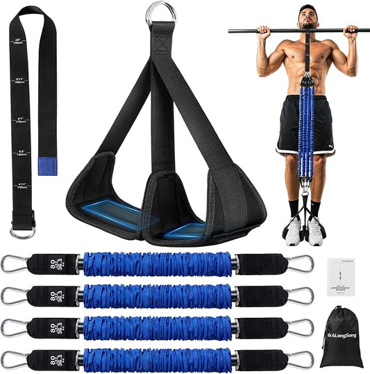 ALongSong Pull Up Assistance Bands with Foot Support Pedal - Upgraded Heavy Duty Resistance Bands Adjustable Weight/Height with 80Lbs Bands&Measured Strap for Strength Training Home Gym