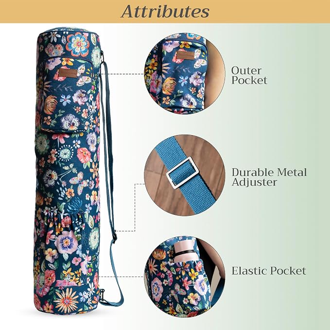 Maison d' Hermine Yoga Mat Duffle Bag Gym Tote Yoga Mat Carry Bag | Cylindrical bag for Woman Men Gifts Adjustable shoulder straps with Drawstring Water Bottle Pocket and zipper pocket