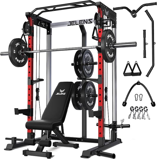JELENS C21 Power Cage, 2000LBS Multi-Function Power Rack with Independent Dual Pulley System, All-in-One Squat Rack for Cable Crossover, Home Gym Workout Machine