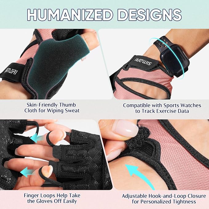 SIMARI Workout Gym Gloves for Men Women, Weight Lifting Gloves with Wrist Wrap Support, SBR Pad Grip for Full Palm Protection, for Exercise, Fitness, Dumbbells, Barbell, Climbing, Fingerless