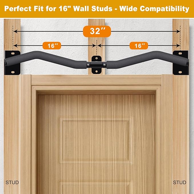 Kipika Wall Mounted Pull Up Bar - Heavy Duty 500 LB Capacity Doorway Chin Up Bar for Home Gym, Sturdy Steel Construction with Resistance Band Hooks | Hanging Exercise Bar for Full Body Workout