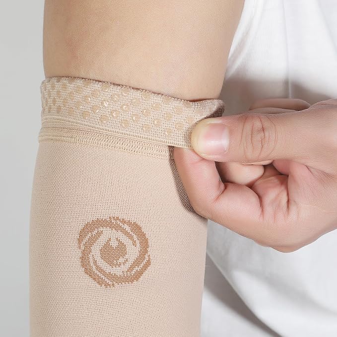 NURCOM Compression Arm Sleeve, 20-30 mmHg, No Silicone, Beige L | For Lymphedema, Lipedema, Pain Relief, Edema, Swelling, Post Surgery Recovery, 2 Pack