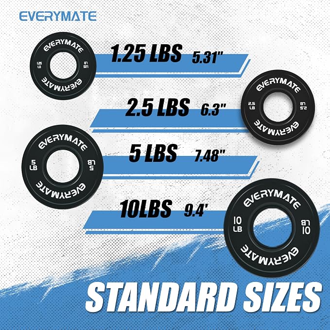 EVERYMATE Change Weight Plates 1.25LB 2.5LB 5LB Set Fractional Olympic Bumper Plates for Cross Training Steel Insert Strength Training