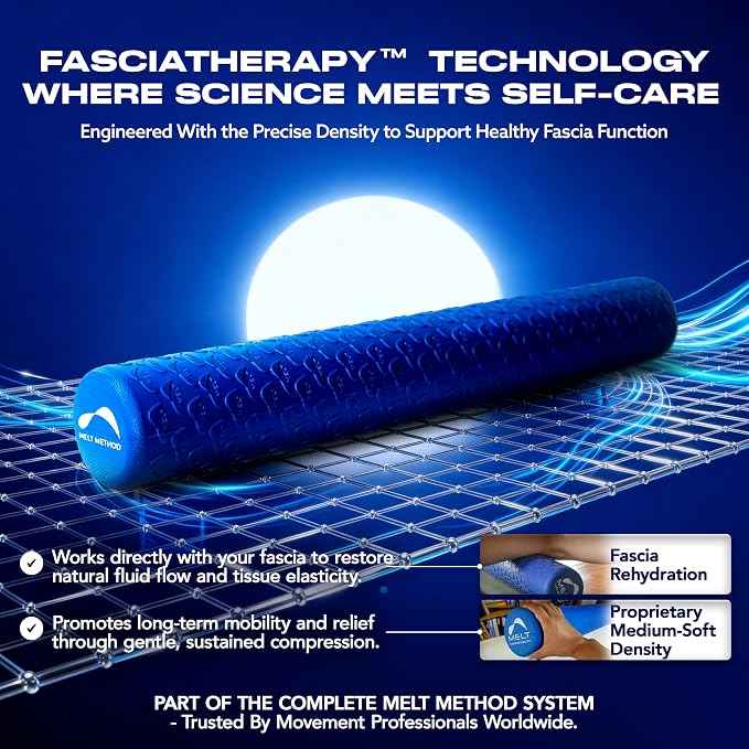 MELT Method 36 Inch Soft Foam Roller for Physical Therapy and Exercise Recovery - FasciaTherapy Technology - Low Density Exercise Foam Roller for Full Body Gentle Compression - Blue
