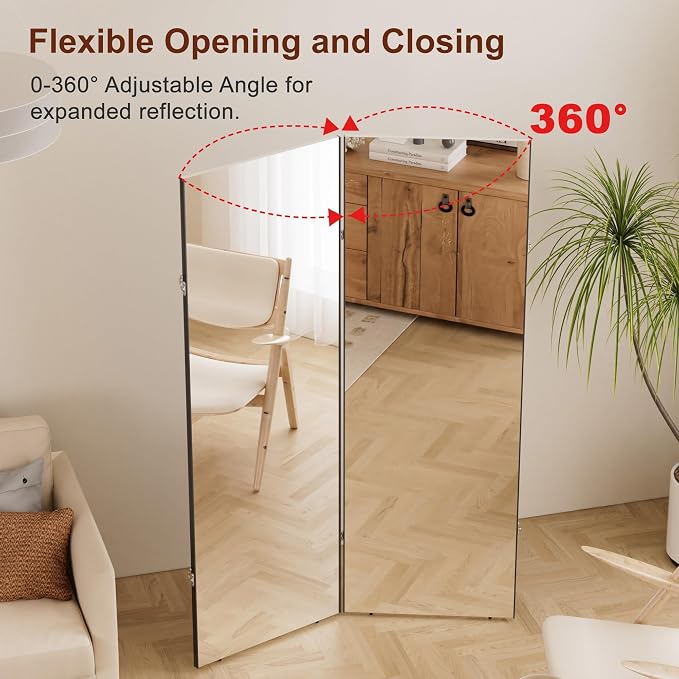 NanoMirror Space-Saving 360° Folding Full Length Mirror, 71" x 63" Ultra-Large Wall Mounted Shatterproof Foldable Design for Home Gym, Yoga, Dance, Fitness Studio, Black