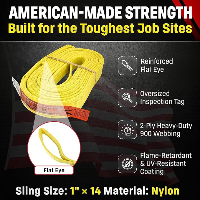 DD Sling 1 Inch x 3 Foot Nylon Lifting Sling – USA Made, 3,200 lb Vertical, 2,600 lb Choker, 6,400 lb Basket – 2-Ply Heavy Duty 900 Webbing, Type 3 Flat Eye & Eye Rigging Sling