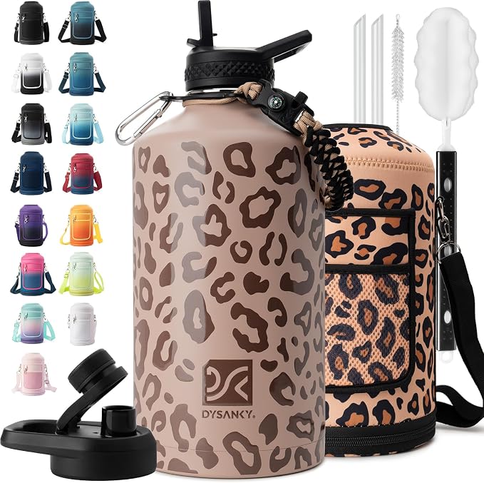 DYSANKY 1 Gallon Water Bottle Insulated | Thickened Stainless Steel Vacuum Metal Water Jug | Portable Sports Large for Gym and Hiking with Straw, Carrier Bag, Handle Strap | BPA-Free 128 oz