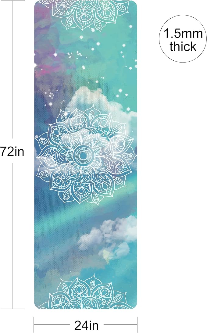 nuveti Printed Travel Yoga Mat 1/16 Inch Thick Non Slip Fitness Workout Mat | with Carrying Bag, Foldable Lightweight Suede & Natural Rubber Yoga Mat for Yoga Pilates and Fitness 72" L x 24" W x 1.5mm