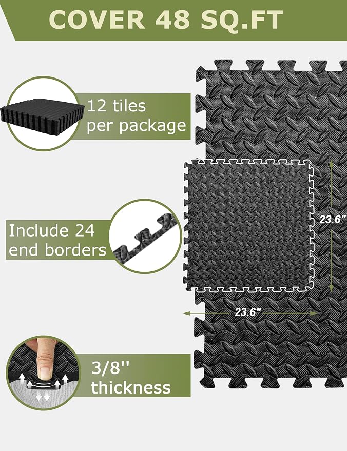 innhom 12/24/48 Tiles Gym Flooring Gym Mats Exercise Mat for Floor Workout Mat Foam Floor Tiles for Home Gym Equipment Garage