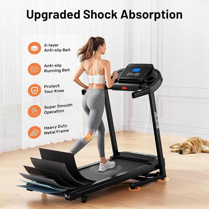 JELENS Treadmill for Home with 0-15% Auto Incline, Foldable Walking Pad Treadmill with 330LBS Weight Capacity and Pulse Sensors, 3.0HP Quiet Walking Pad with App and LCD Display