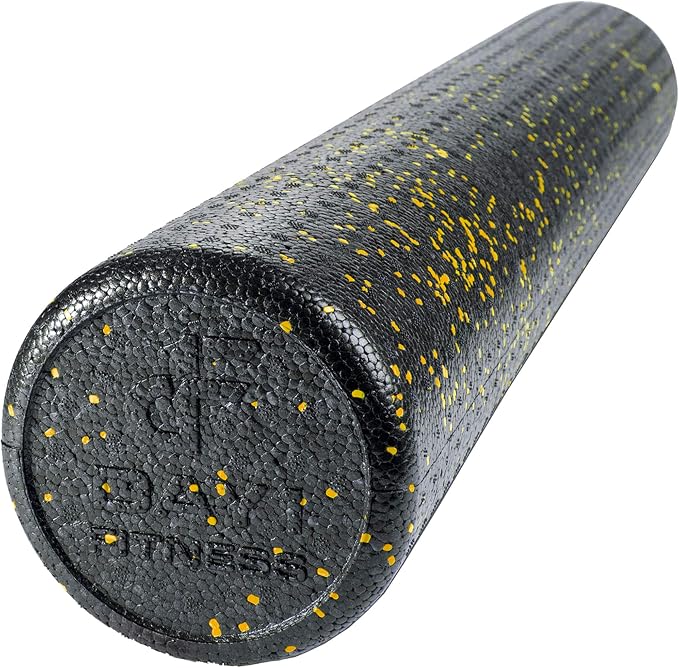 Day 1 Fitness High Density Muscle Foam Rollers - Sports Massage Rollers for Stretching, Physical Therapy, Deep Tissue, Myofascial Release - Ideal for Exercise and Pain Relief - Speckled Yellow, 24”