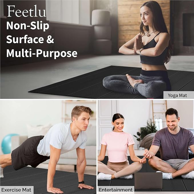Foldable Large Yoga Mat, Extra Space 72"L x 48"W (183 x 122 cm), 6mm & 8mm Thick, Workout Mat for Home Gym and Travel - Anti-Slip Folding Exercise Mat for Yoga & Pilates