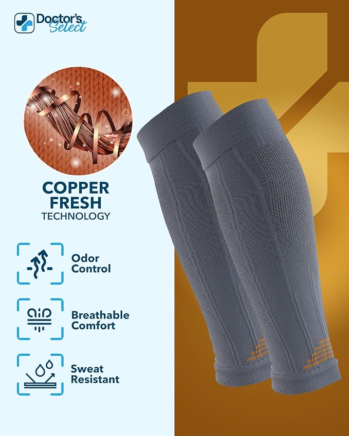 Doctor's Select 2 Pairs Copper Calf Compression Sleeve - Leg Compression Sleeves for Women & Men, Shin Splint Relief