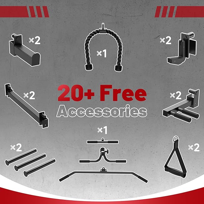 SPORTSROYALS Power Rack, Multi-Functional Power Cage, Squat Rack with Pulley System & LAT Pull Down, Workout Cage with J Hooks for Home Gym